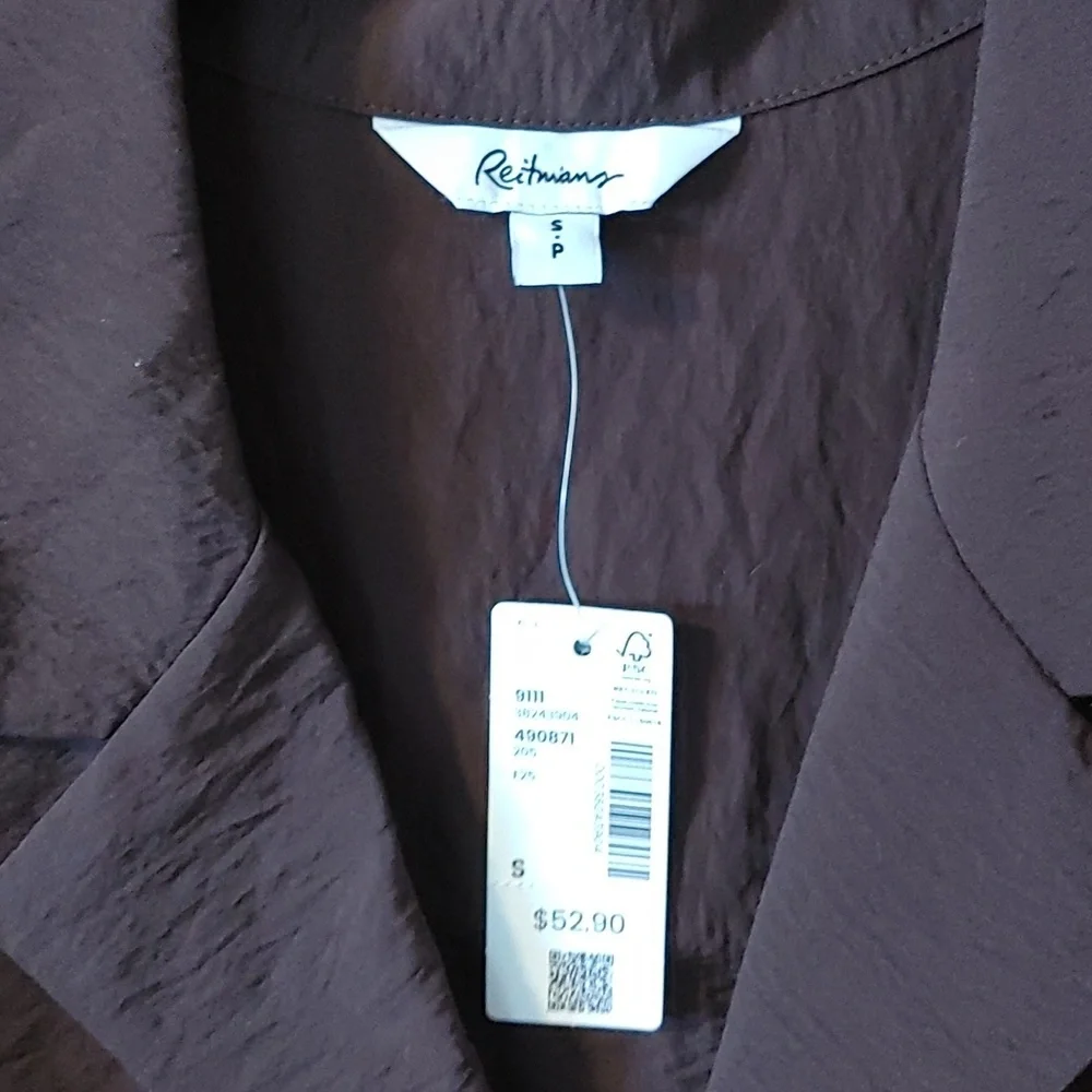 Women's Brown Notched Collar Button Down Top Size Small - Picture 8 of 12